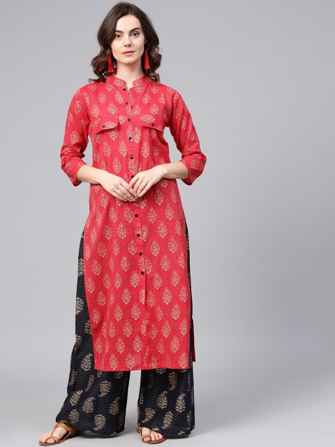 

aasi Women Red & Black Printed Kurta with Palazzos