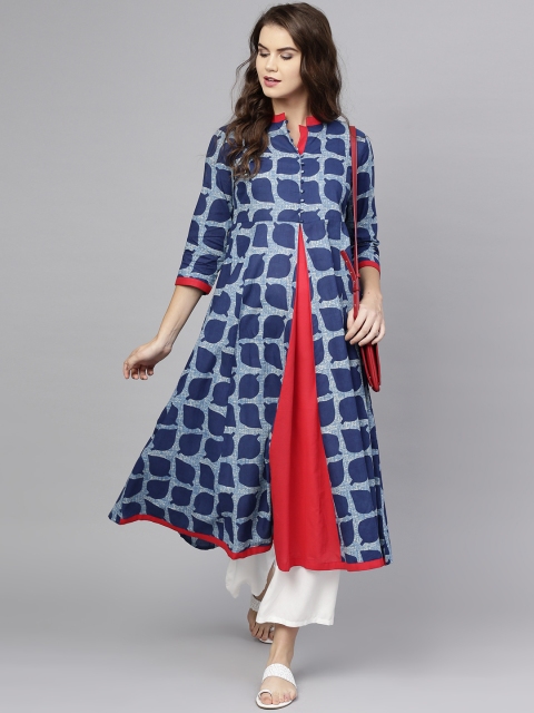 

aasi Women Blue & Red Printed A-Line Kurta