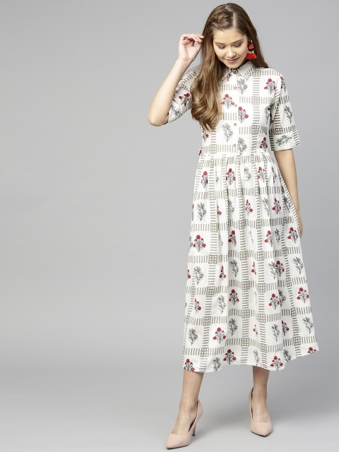 

aasi Women White & Red Printed A-Line Dress