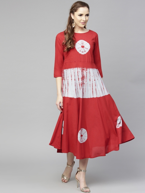 

aasi Women Red & Grey Dyed A-line Dress