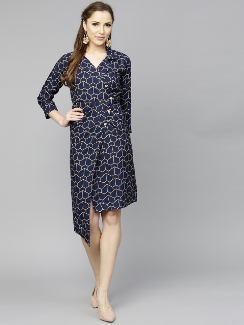 

aasi Women Navy Blue Printed Wrap Dress