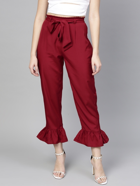 

aasi Women Maroon Regular Fit Solid Cropped Trousers