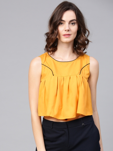 

aasi Women Mustard Yellow Solid Cropped A-Line Top