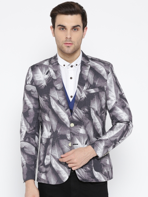 

Jack & Jones Grey & White Printed Slim Fit Party Blazer