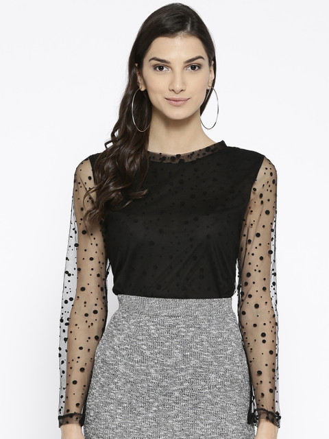 

United Colors of Benetton Women Black Printed Net Top