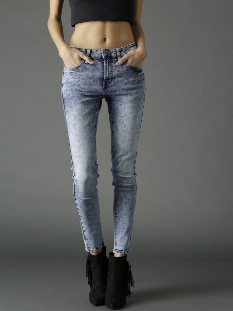 

Roadster Women Blue Skinny Fit Acid-Washed Mid-Rise Clean Look Stretchable Jeans