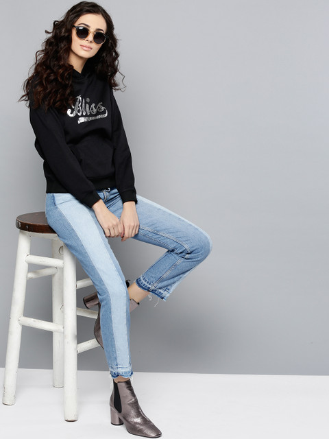 

VividArtsy Women Black Solid Hooded Sweatshirt