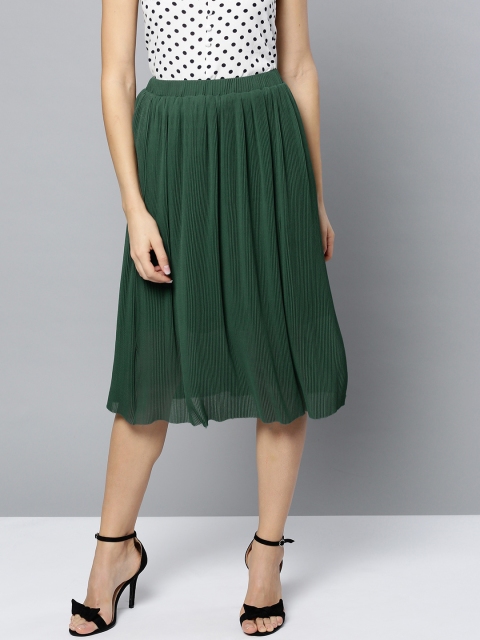 

VividArtsy Women Green Accordion Pleat Midi A-line Skirt