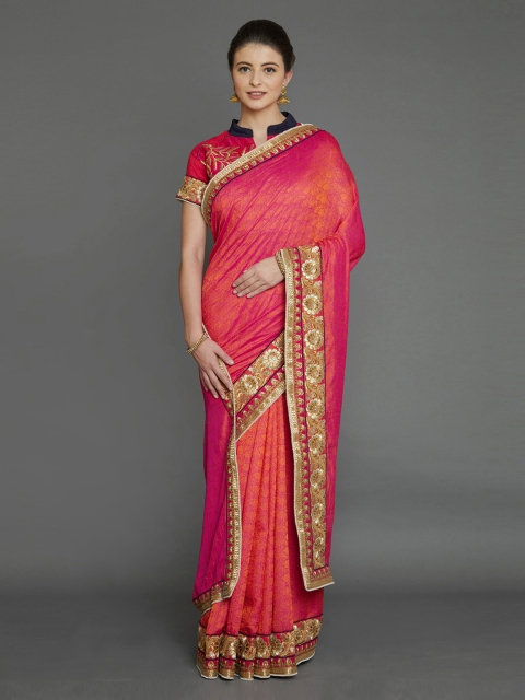 

Mitera Orange Printed Pure Georgette Saree
