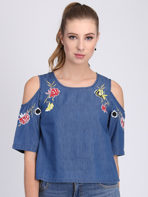 

Heather Hues Women Blue Solid Denim Top