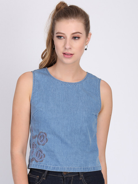 

Heather Hues Women Blue Solid Denim Top