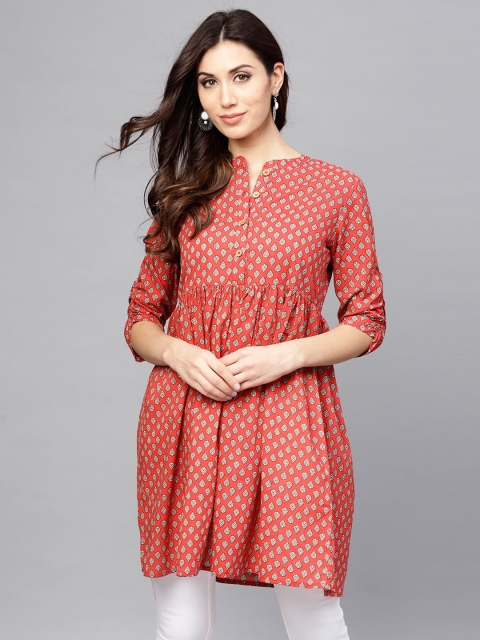 

AKS Red & Off-White Printed Tunic