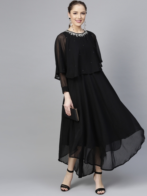 

Rain & Rainbow Women Black Solid Maxi Dress