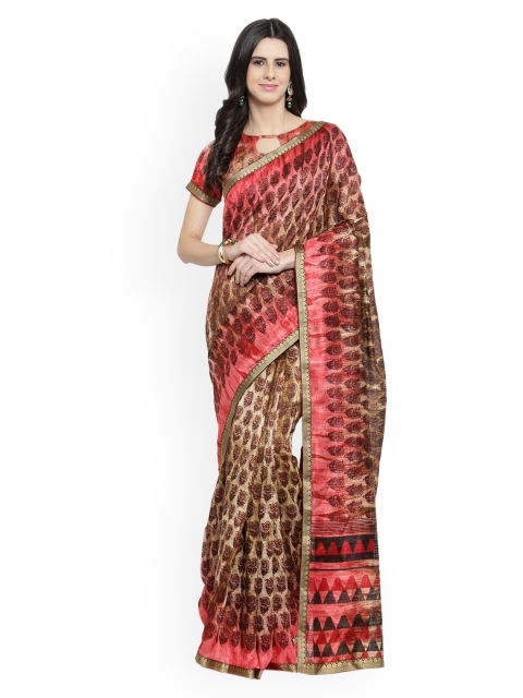 

Shaily Pink & Beige Cotton Blend Printed Saree