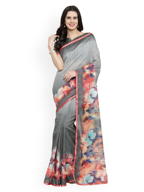 

Shaily Grey & Pink Cotton Blend Solid Saree