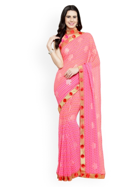 

Shaily Pink Printed Pure Georgette Saree