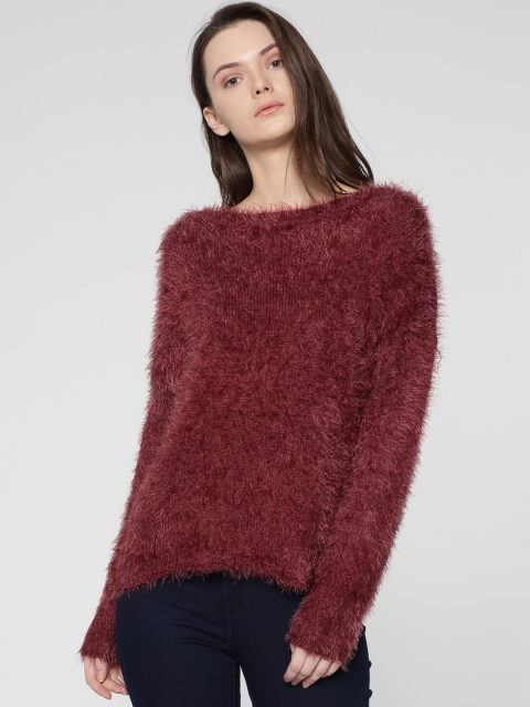 

ONLY Women Maroon Solid Fuzzy Pullover