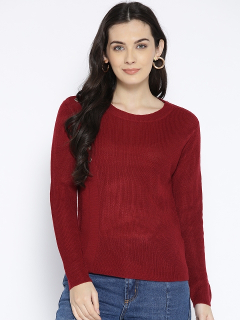 

ONLY Women Maroon Solid Pullover