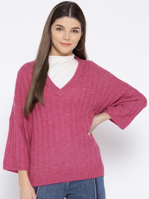 

ONLY Women Fuchsia Self-Striped Pullover
