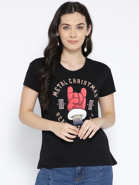

ONLY Women Black Printed Round Neck T-shirt