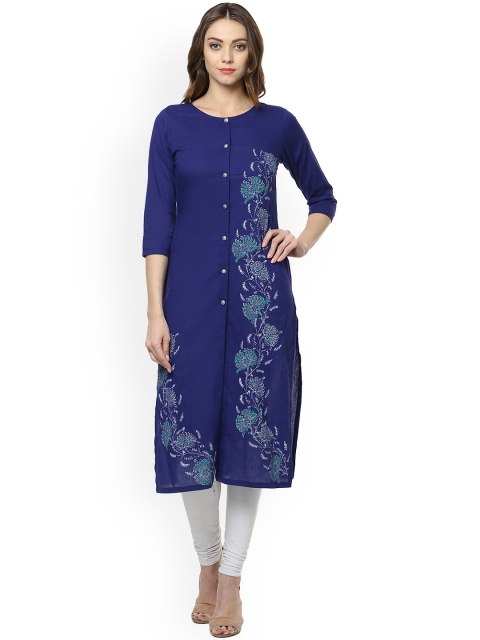 

Shakumbhari Women Blue Embroidered Straight Kurta