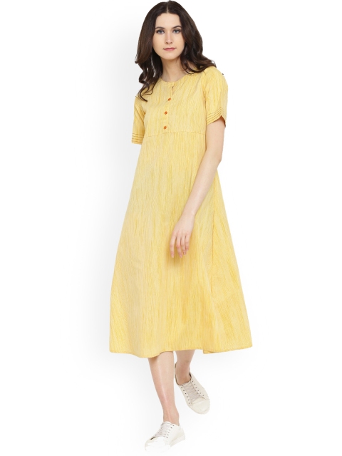 

Shakumbhari Women Yellow Printed A-Line Dress