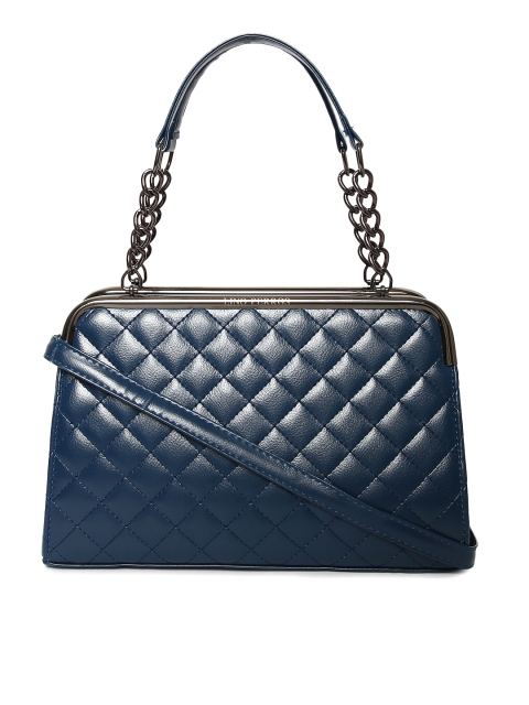 

Lino Perros Navy Blue Quilted Handheld Bag with Detachable Sling Strap