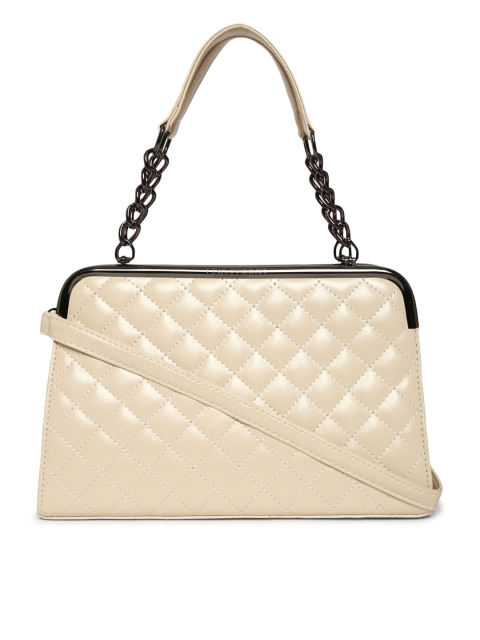 

Lino Perros Cream-Coloured Quilted Handheld Bag with Detachable Sling Strap