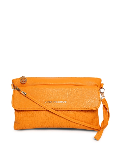 

Lino Perros Mustard Yellow Croc Textured Clutch with Detachable Sling Strap