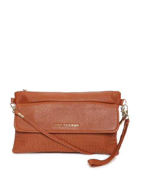 

Lino Perros Brown Croc Textured Clutch with Detachable Sling Strap