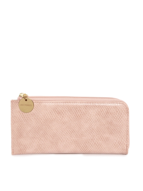 

Lino Perros Women Pink Snakeskin Textured Zip Around Wallet
