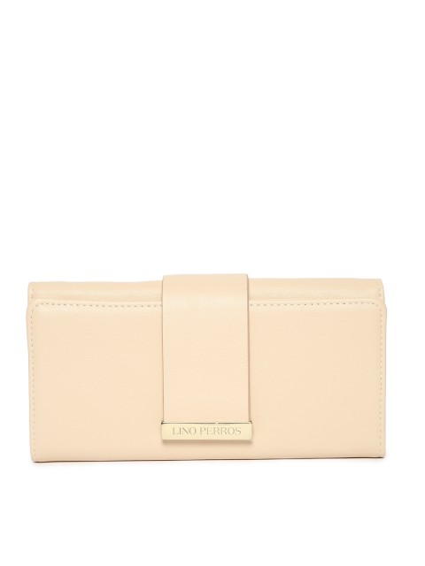 

Lino Perros Women Cream-Coloured Solid Three Fold Wallet