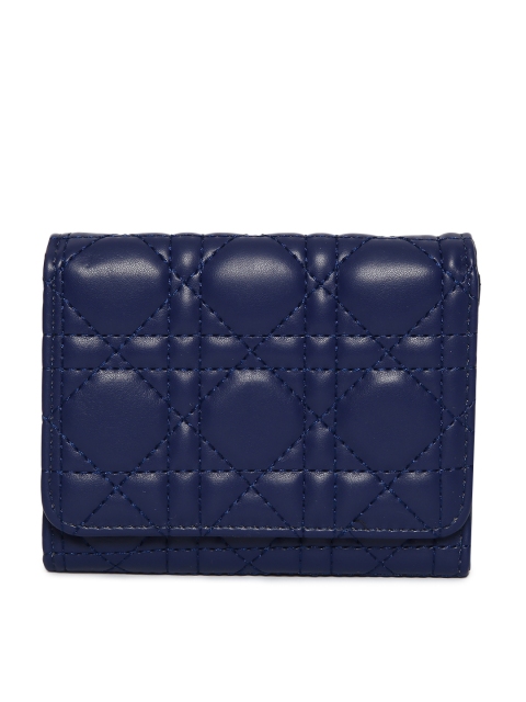 

Lino Perros Women Navy Blue Quilted Three Fold Wallet