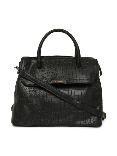

Lino Perros Black Croc Texture Handheld Bag with Detachable Sling Strap