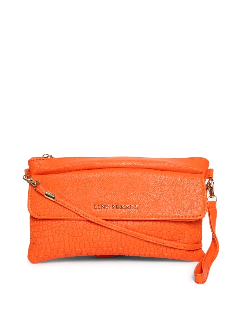 

Lino Perros Orange Croc Textured Clutch with Detachable Sling Strap