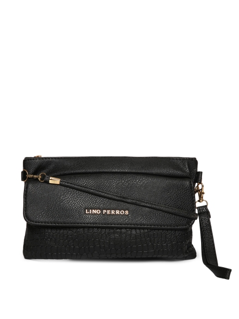 

Lino Perros Black Croc Textured Clutch with Detachable Sling Strap