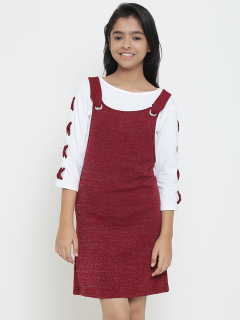 

Natilene Girls Red Solid Dungaree