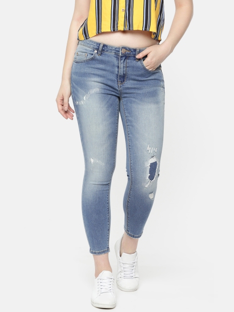 

ONLY Women Blue Skinny Fit Low-Rise Mildly Distressed Cropped Stretchable Jeans