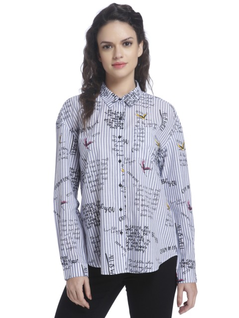 

ONLY Women White & Blue Regular Fit Striped Casual Shirt