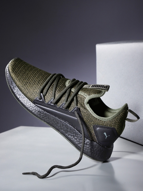 

Puma Men Olive Green & Black NRGY Neko Knit Running Shoes