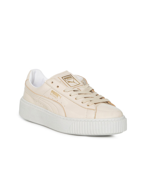 

Puma Women Beige Basket Platform Patent Sneakers