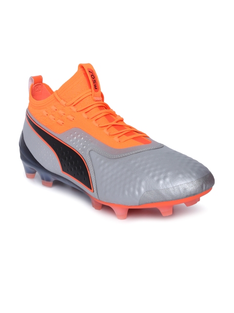 

Puma Men Silver-Toned & Orange ONE 1 Lth FG AG Football Shoes