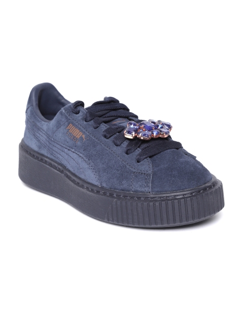 

Puma Women Navy Suede Platform Gem Sneakers, Navy blue