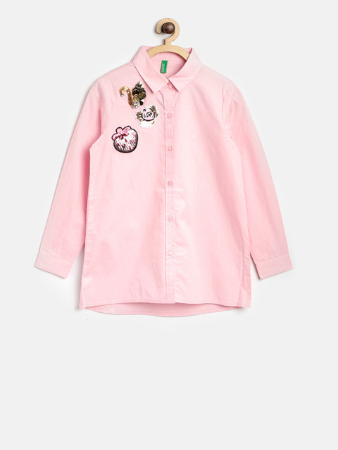 

United Colors of Benetton Girls Pink Regular Fit Solid Casual Shirt