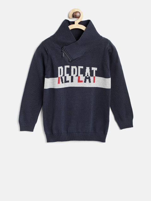 

United Colors of Benetton Boys Navy Blue Self Design Pullover