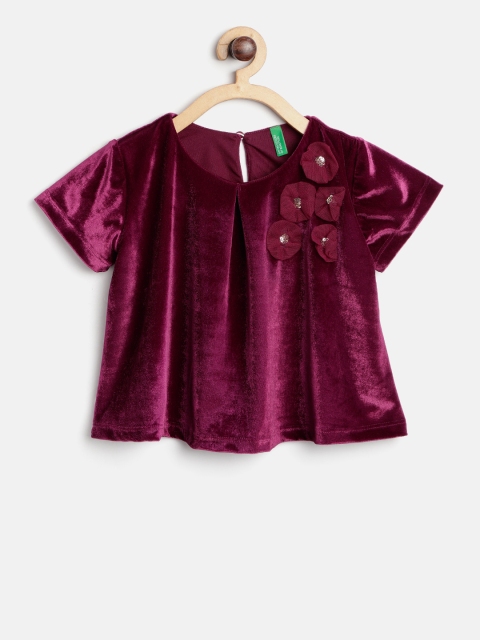

United Colors of Benetton Girls Burgundy Solid Velvet A-Line Top