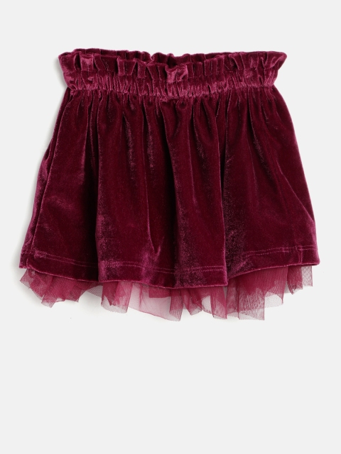 

United Colors of Benetton Girls Maroon Velour Finish Flared Skirt