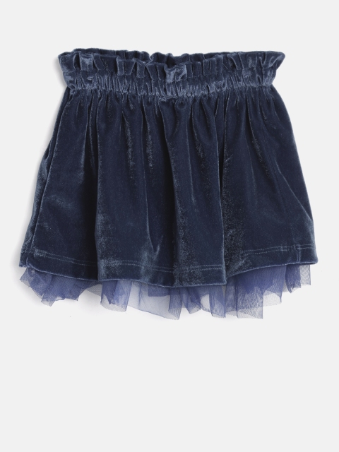 

United Colors of Benetton Girls Navy Velour Finish Flared Skirt, Navy blue