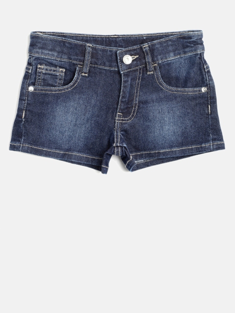 

United Colors of Benetton Girls Navy Blue Washed Regular Fit Denim Shorts