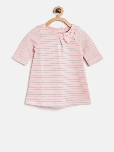 

United Colors of Benetton Girls Pink& Silver Striped A-Line Dress